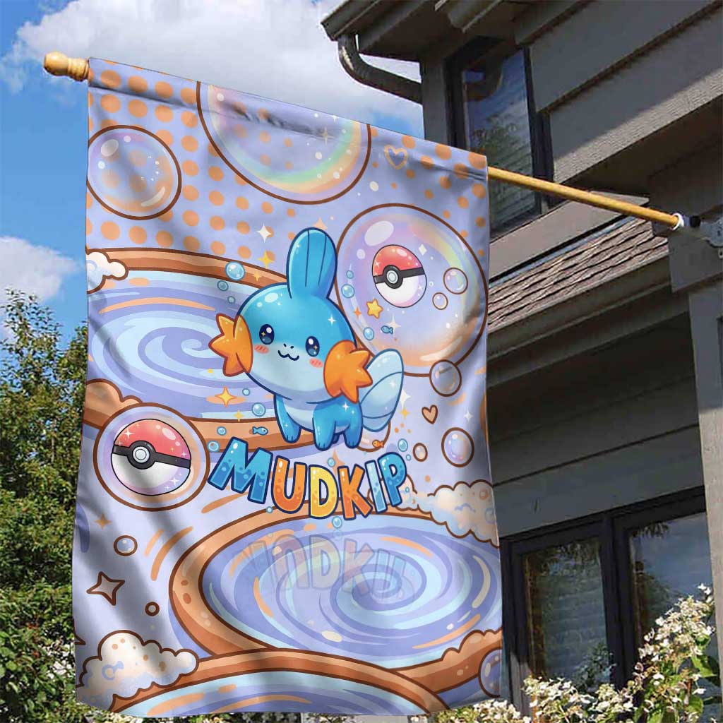 Mudkip Garden Flag Playful Pastel Water Bubble Art
