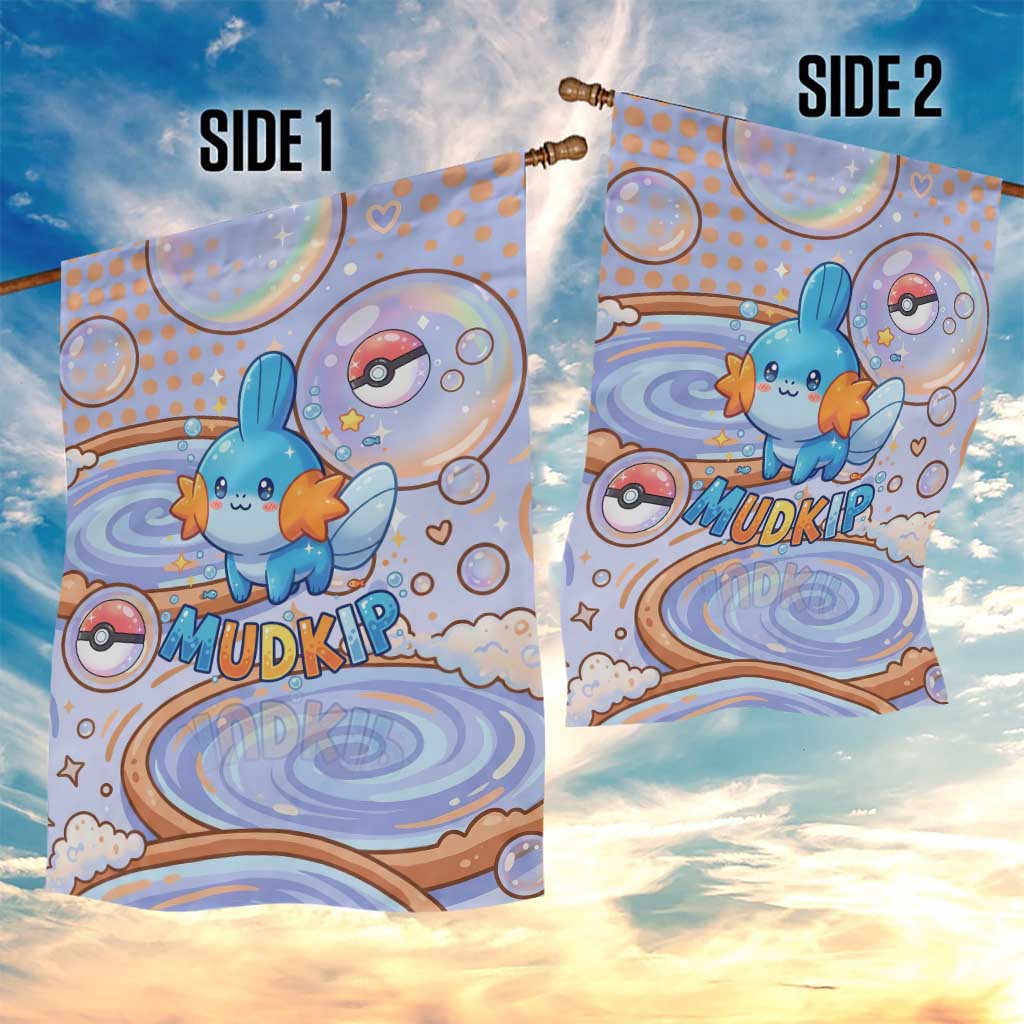 Mudkip Garden Flag Playful Pastel Water Bubble Art