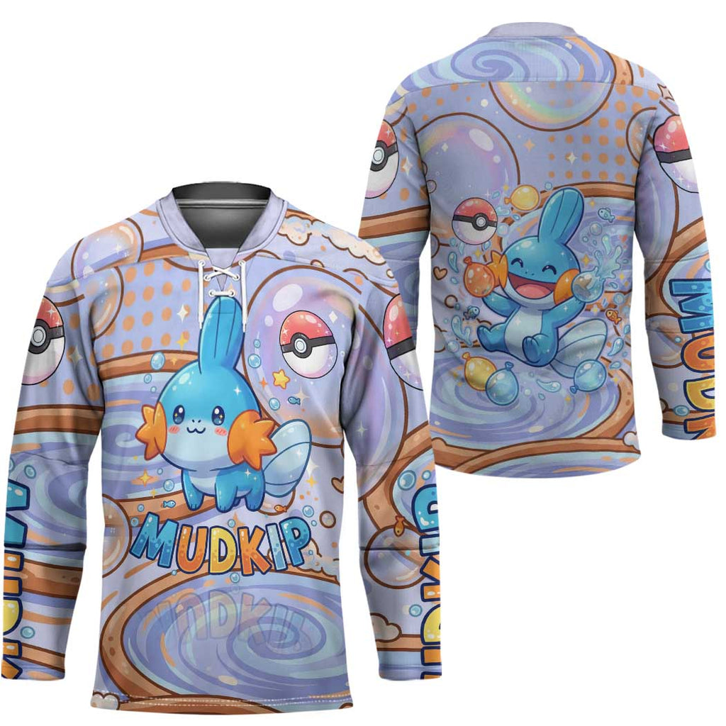 Mudkip Hockey Jersey Playful Pastel Water Bubble Art