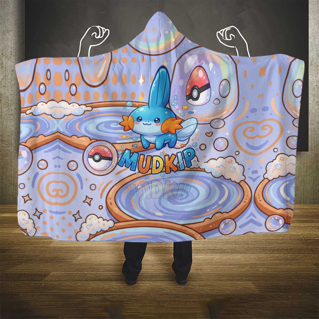 Mudkip Hooded Blanket Playful Pastel Water Bubble Art