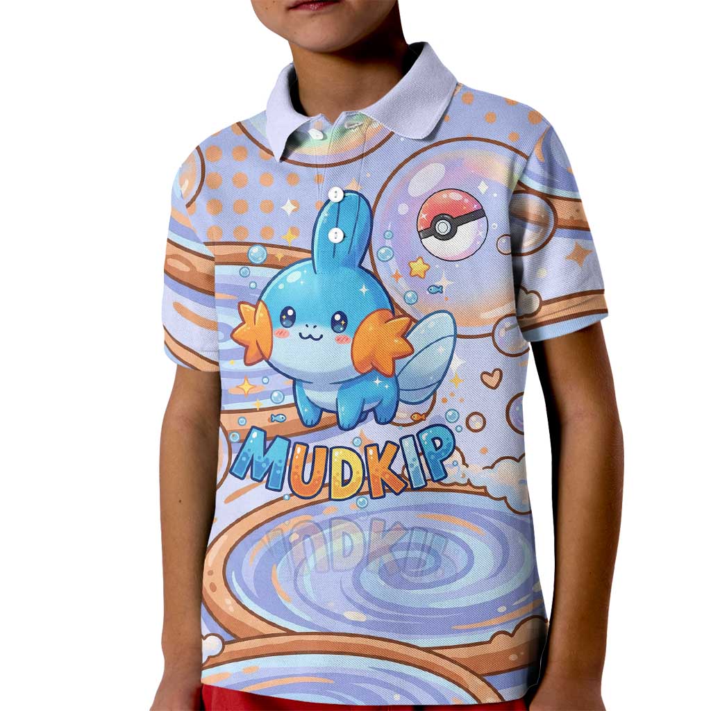Mudkip Kid Polo Shirt Playful Pastel Water Bubble Art