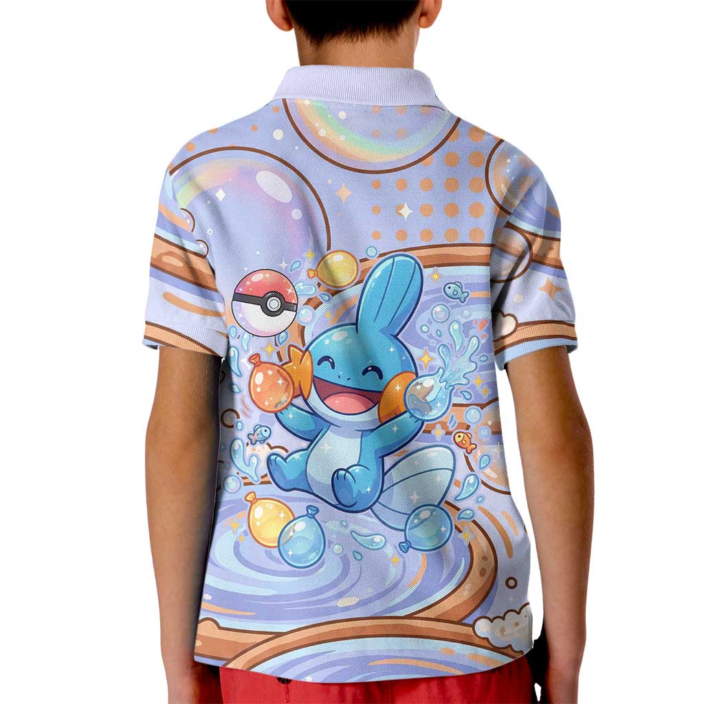 Mudkip Kid Polo Shirt Playful Pastel Water Bubble Art