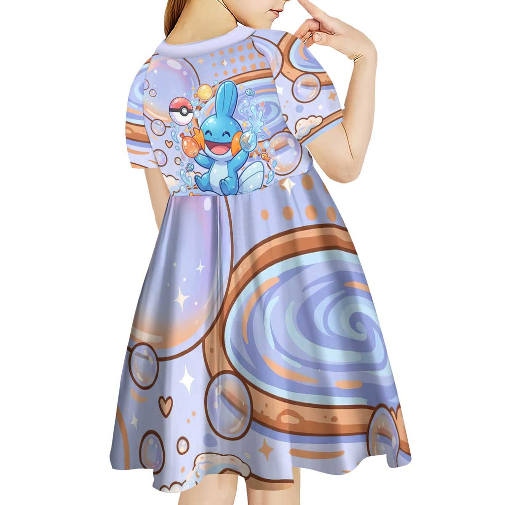 Mudkip Kid Short Sleeve Dress Playful Pastel Water Bubble Art
