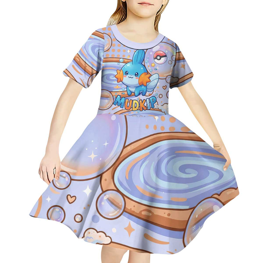 Mudkip Kid Short Sleeve Dress Playful Pastel Water Bubble Art