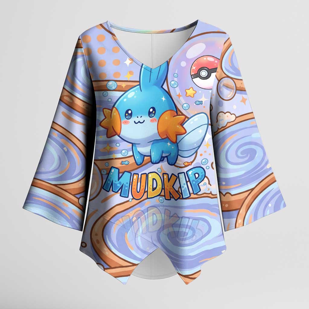 Mudkip Kimono Sleeve Blouse Playful Pastel Water Bubble Art