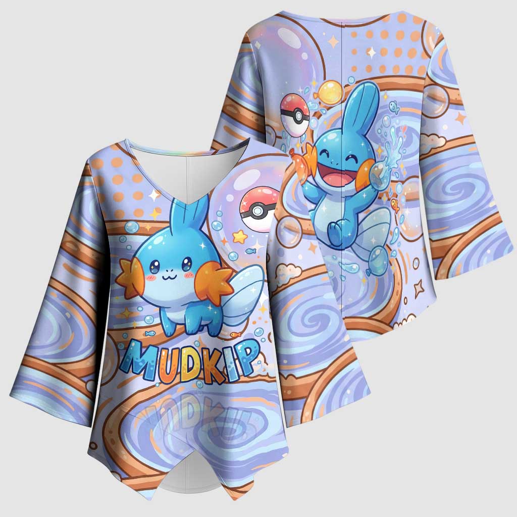 Mudkip Kimono Sleeve Blouse Playful Pastel Water Bubble Art