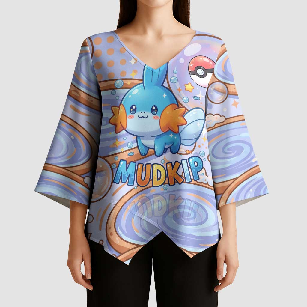 Mudkip Kimono Sleeve Blouse Playful Pastel Water Bubble Art