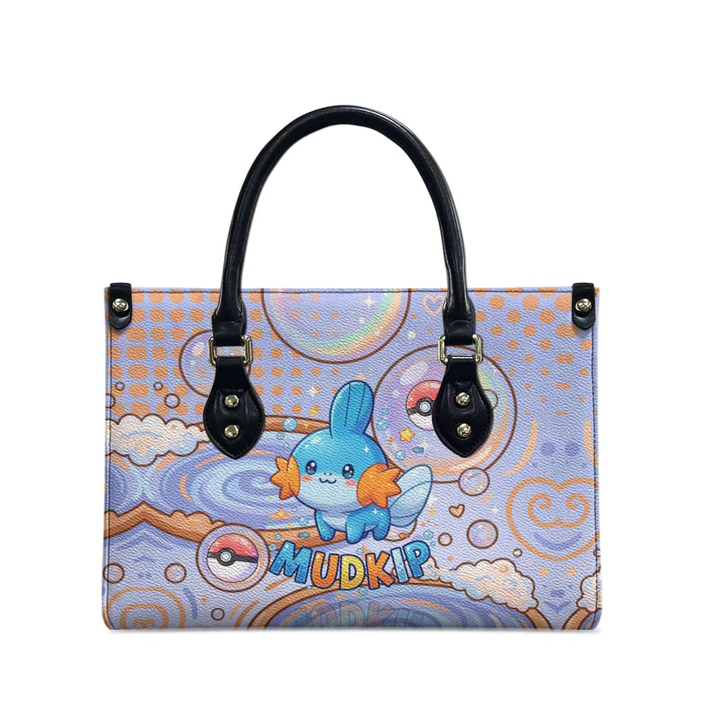 Mudkip Leather Bag Playful Pastel Water Bubble Art