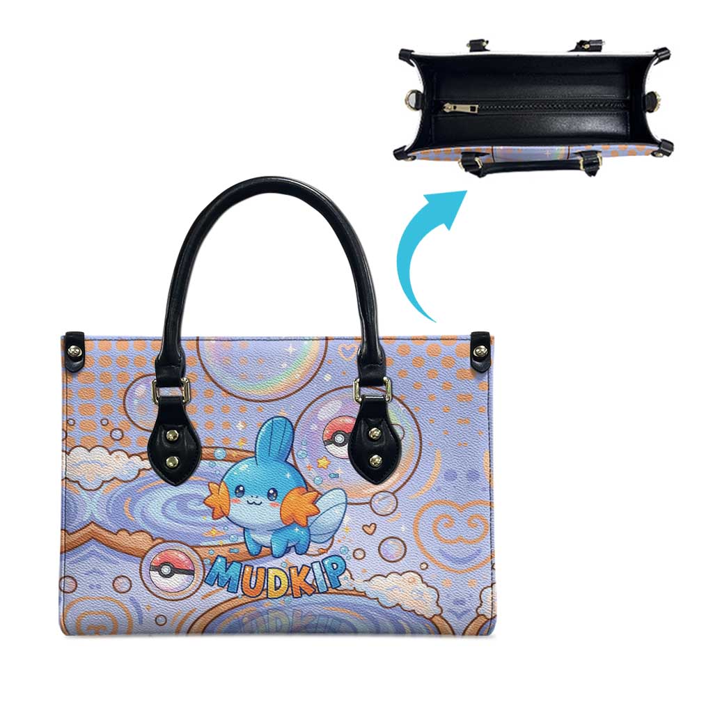 Mudkip Leather Bag Playful Pastel Water Bubble Art