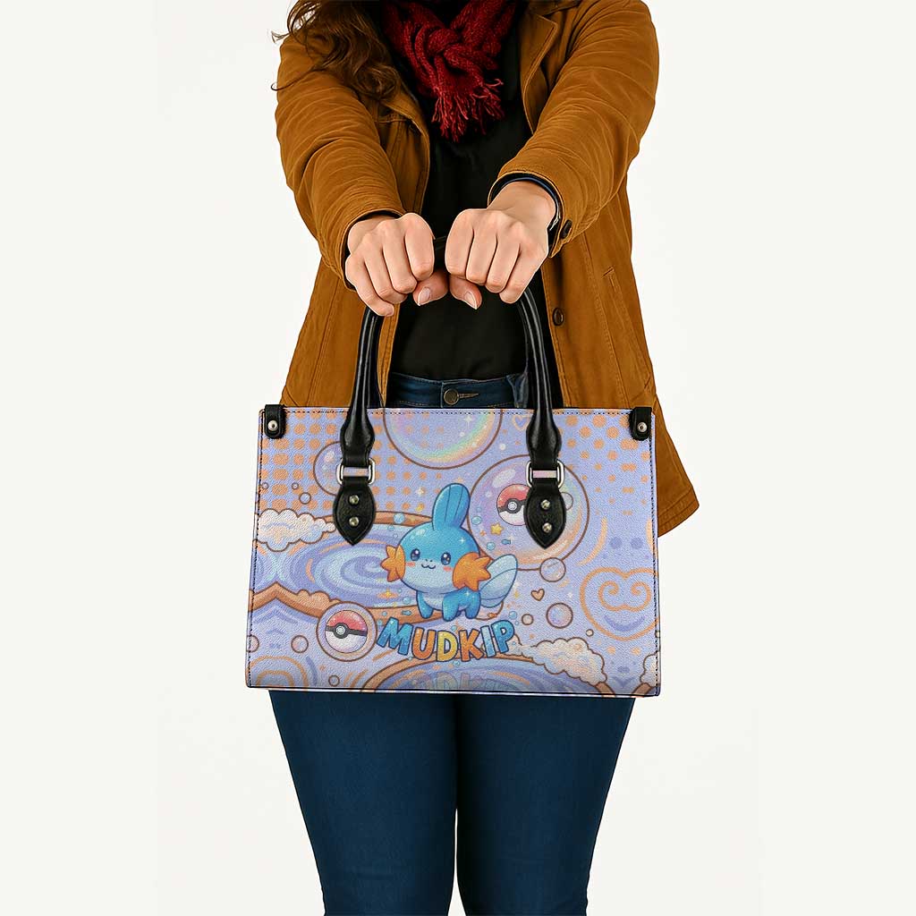 Mudkip Leather Bag Playful Pastel Water Bubble Art