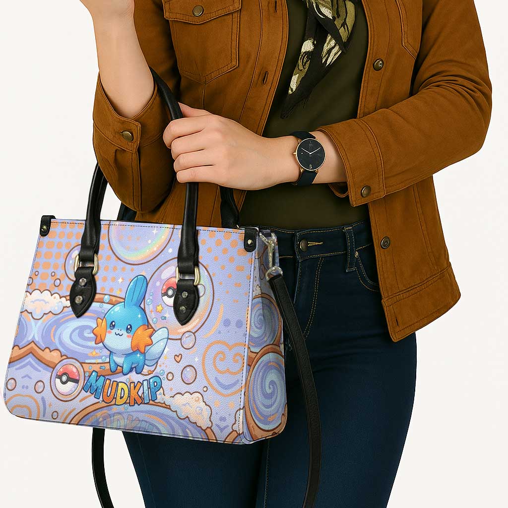 Mudkip Leather Bag Playful Pastel Water Bubble Art