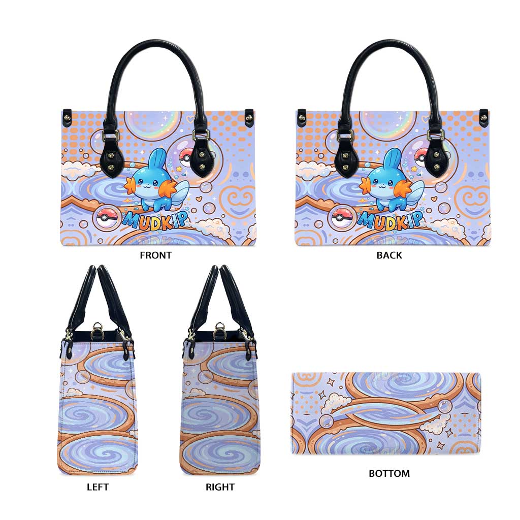 Mudkip Leather Bag Playful Pastel Water Bubble Art