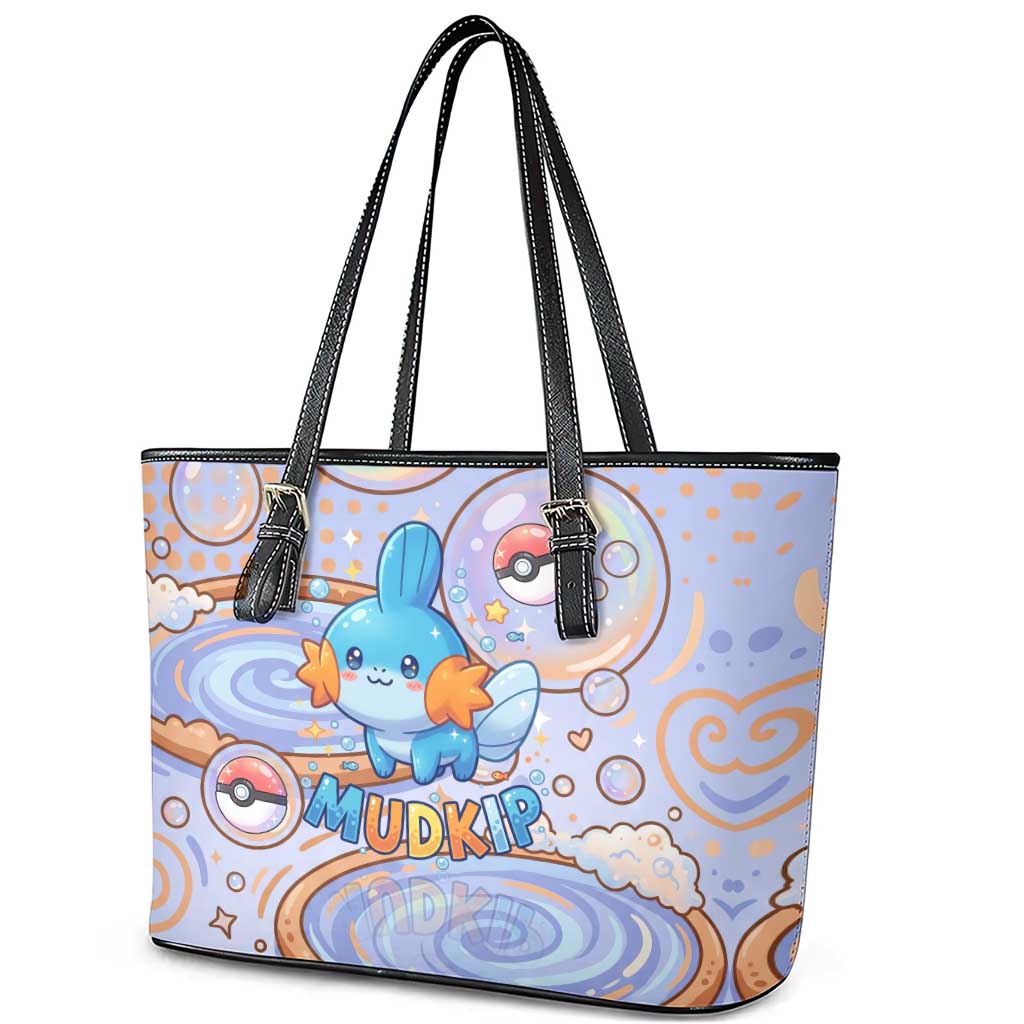 Mudkip Leather Tote Bag Playful Pastel Water Bubble Art
