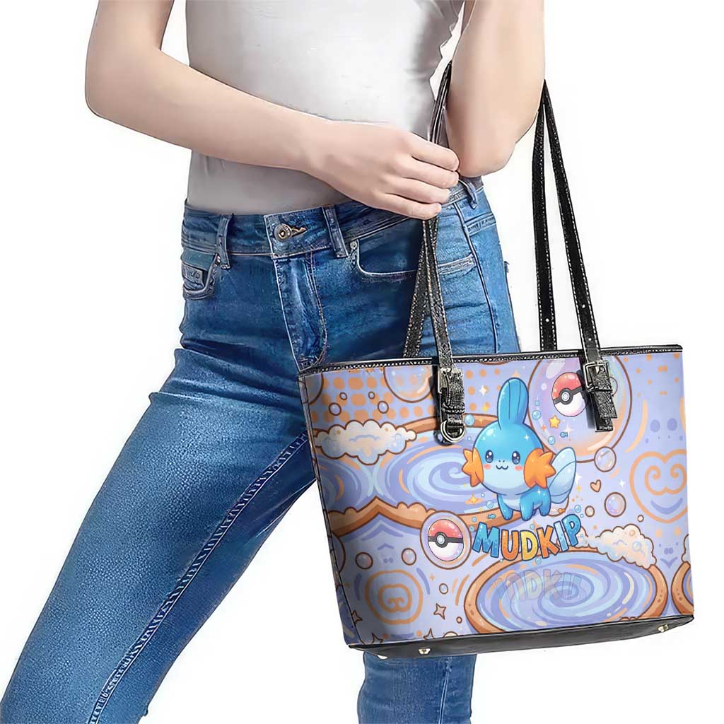 Mudkip Leather Tote Bag Playful Pastel Water Bubble Art