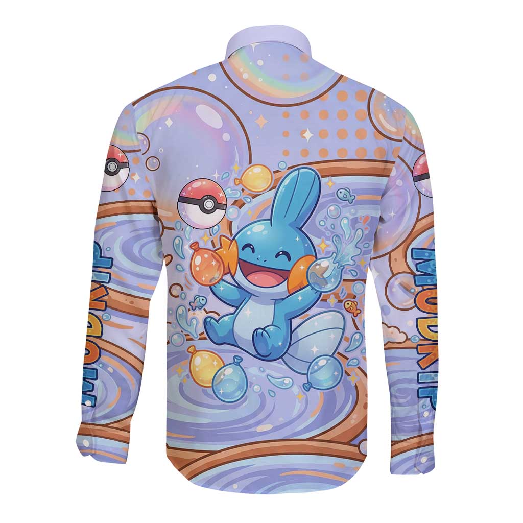 Mudkip Long Sleeve Button Shirt Playful Pastel Water Bubble Art