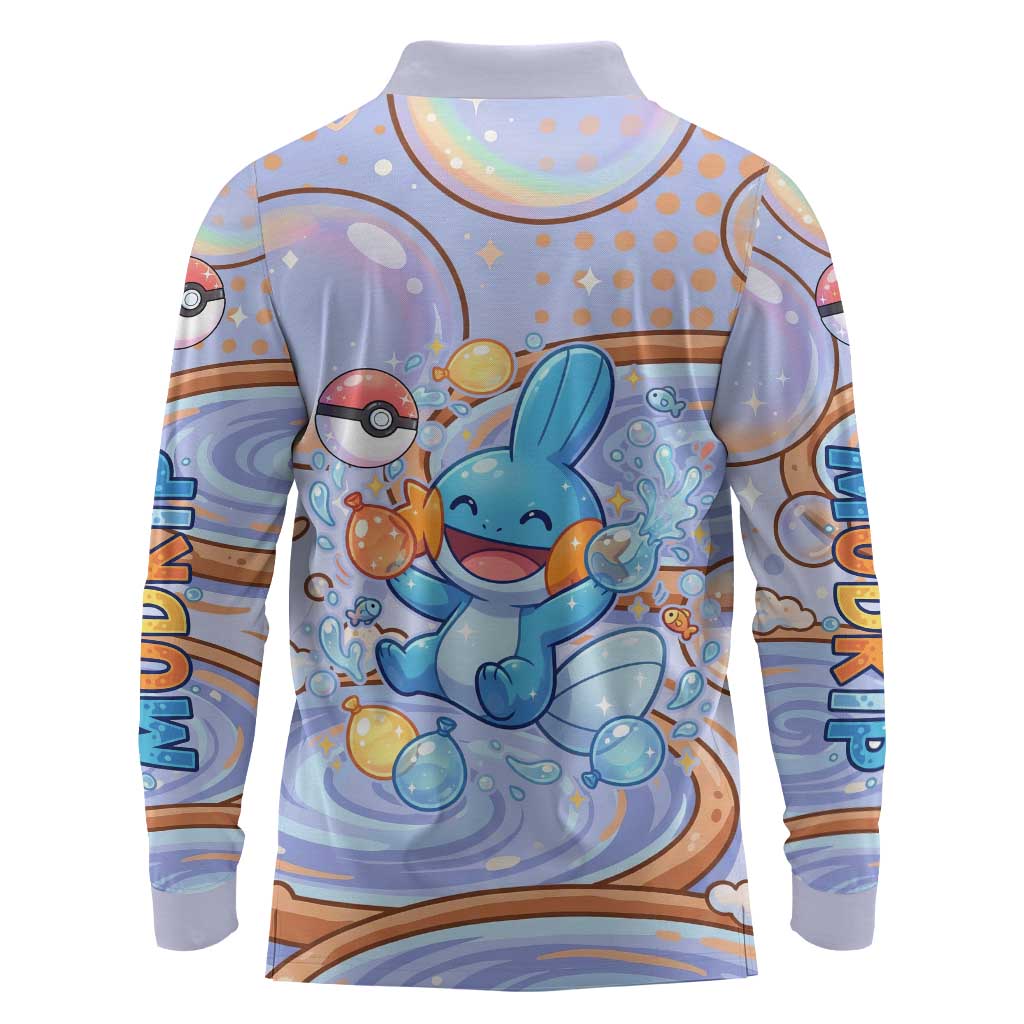Mudkip Long Sleeve Polo Shirt Playful Pastel Water Bubble Art