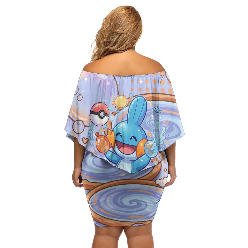 Mudkip Off Shoulder Short Dress Playful Pastel Water Bubble Art