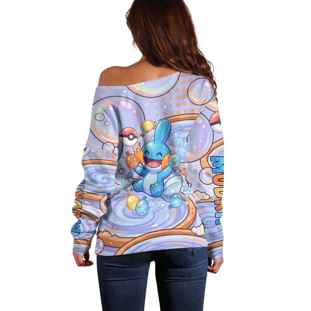 Mudkip Off Shoulder Sweater Playful Pastel Water Bubble Art