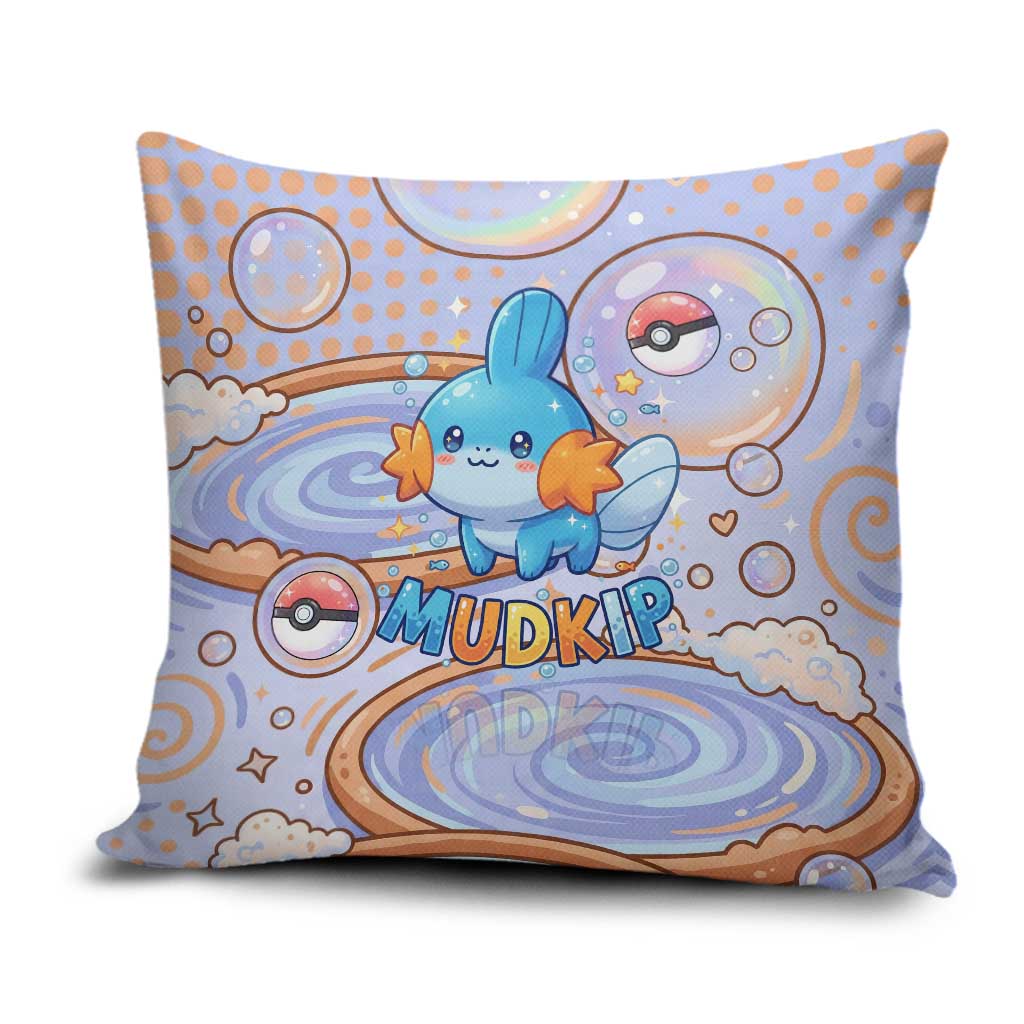 Mudkip Pillow Cover Playful Pastel Water Bubble Art