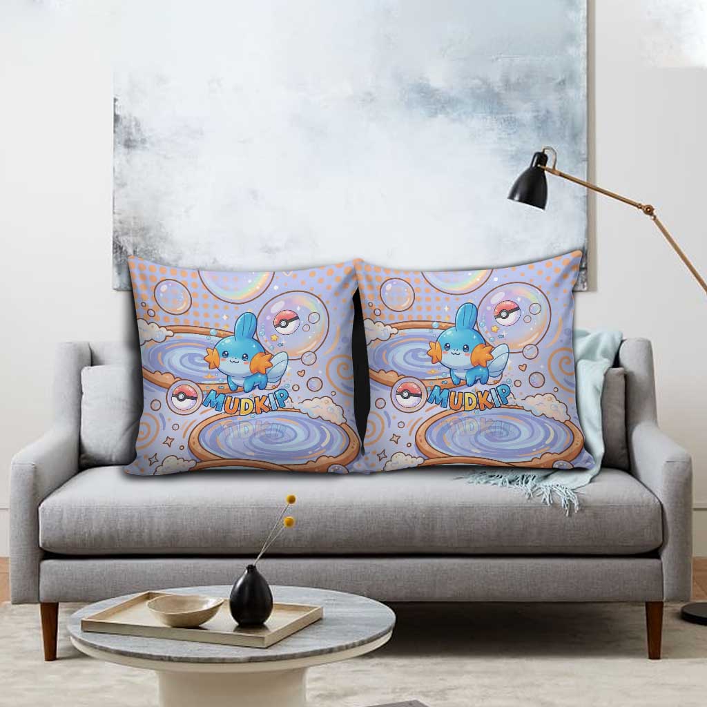Mudkip Pillow Cover Playful Pastel Water Bubble Art