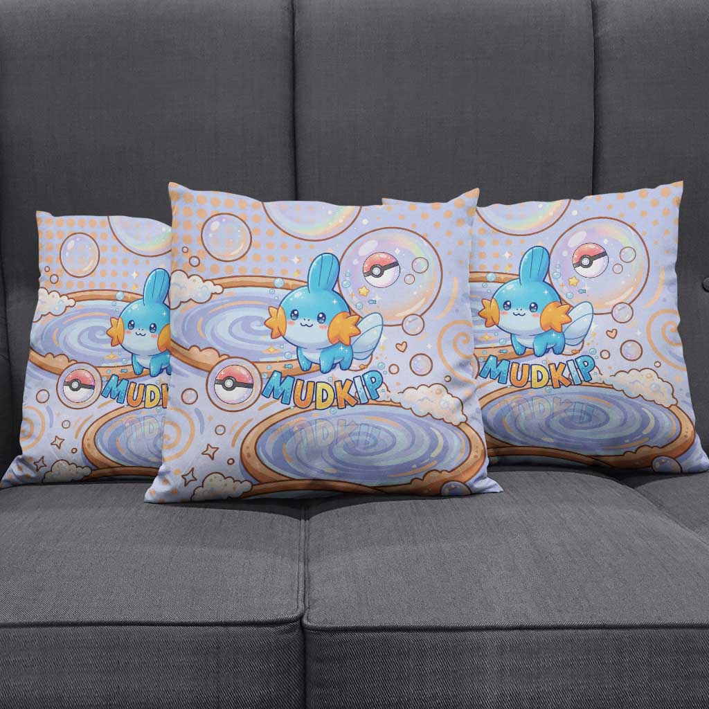 Mudkip Pillow Cover Playful Pastel Water Bubble Art