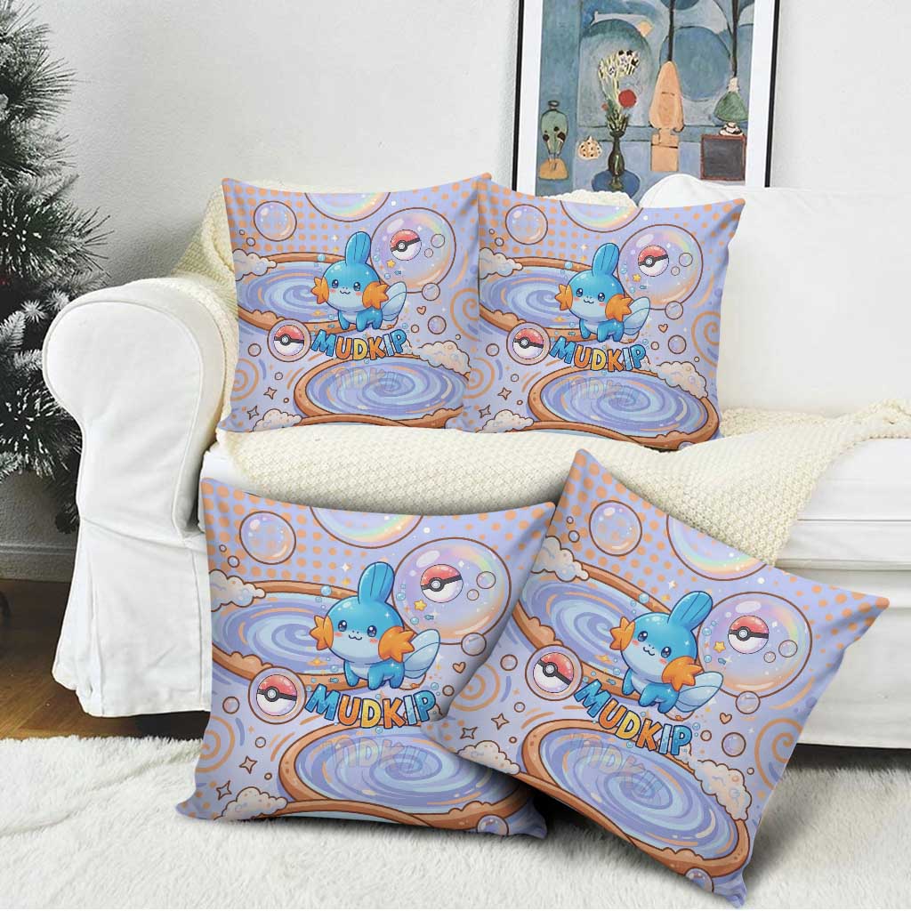 Mudkip Pillow Cover Playful Pastel Water Bubble Art