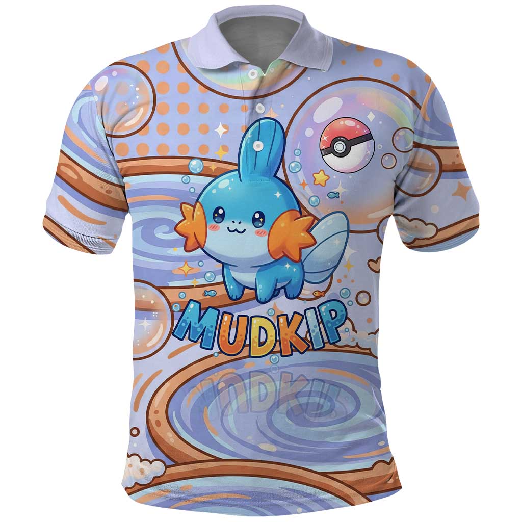 Mudkip Polo Shirt Playful Pastel Water Bubble Art