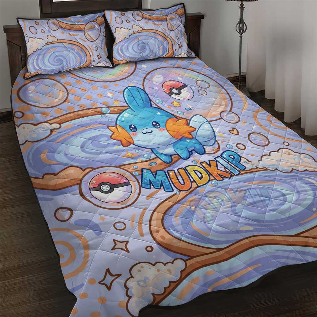Mudkip Quilt Bed Set Playful Pastel Water Bubble Art