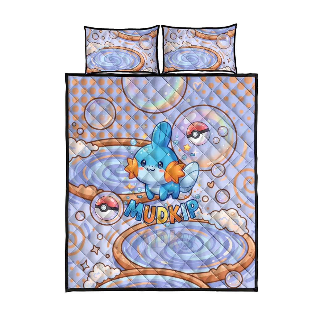 Mudkip Quilt Bed Set Playful Pastel Water Bubble Art