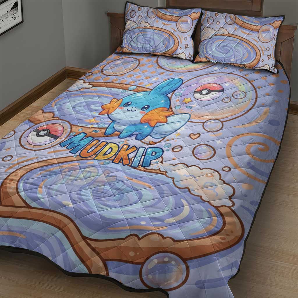Mudkip Quilt Bed Set Playful Pastel Water Bubble Art