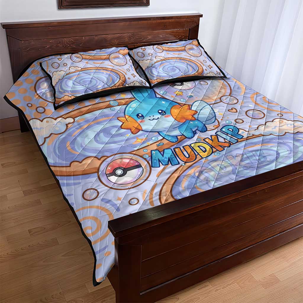 Mudkip Quilt Bed Set Playful Pastel Water Bubble Art