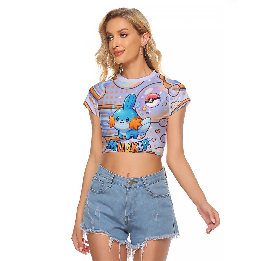 Mudkip Raglan Cropped T Shirt Playful Pastel Water Bubble Art
