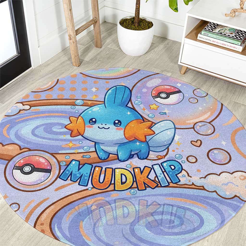 Mudkip Round Carpet Playful Pastel Water Bubble Art