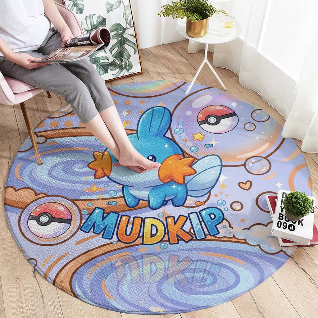 Mudkip Round Carpet Playful Pastel Water Bubble Art