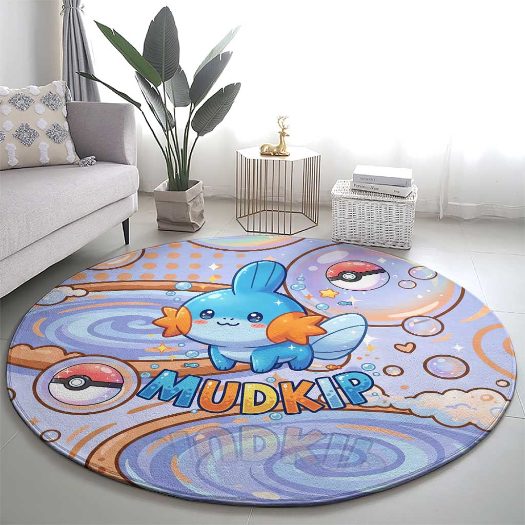 Mudkip Round Carpet Playful Pastel Water Bubble Art