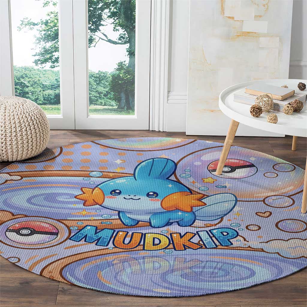 Mudkip Round Carpet Playful Pastel Water Bubble Art