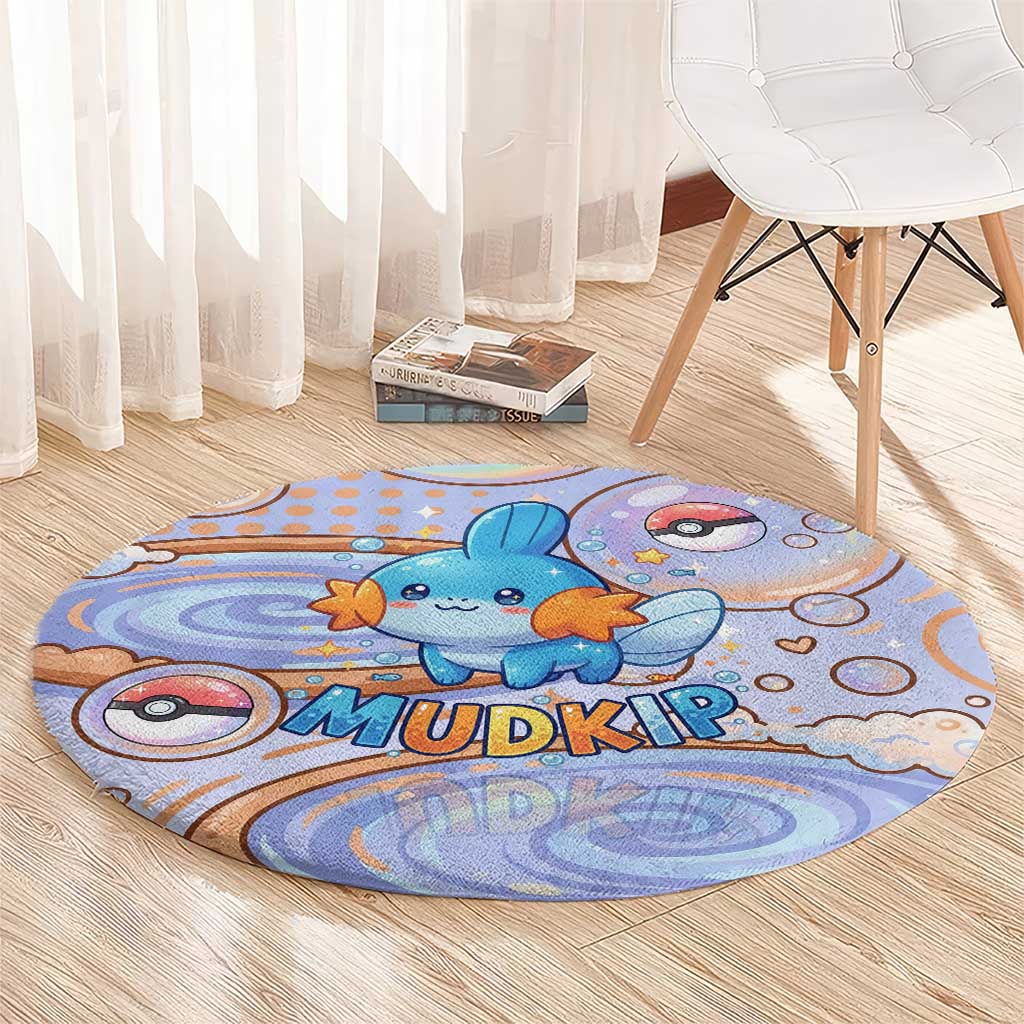 Mudkip Round Carpet Playful Pastel Water Bubble Art