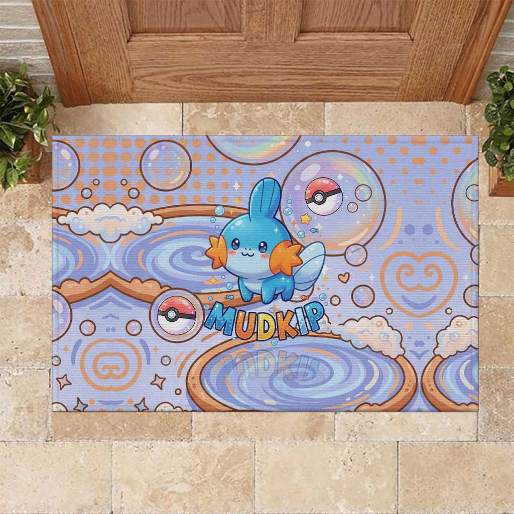 Mudkip Rubber Doormat Playful Pastel Water Bubble Art