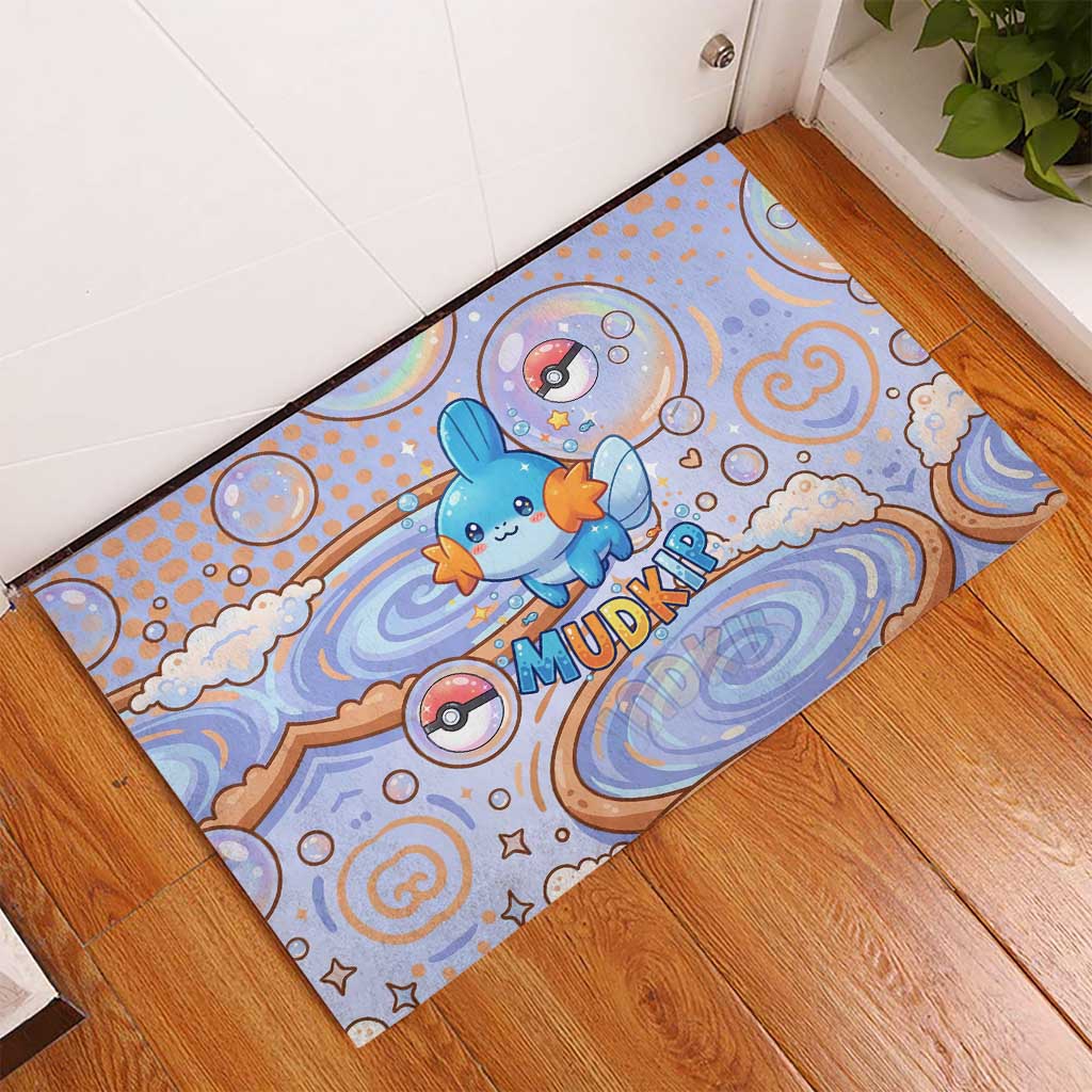 Mudkip Rubber Doormat Playful Pastel Water Bubble Art