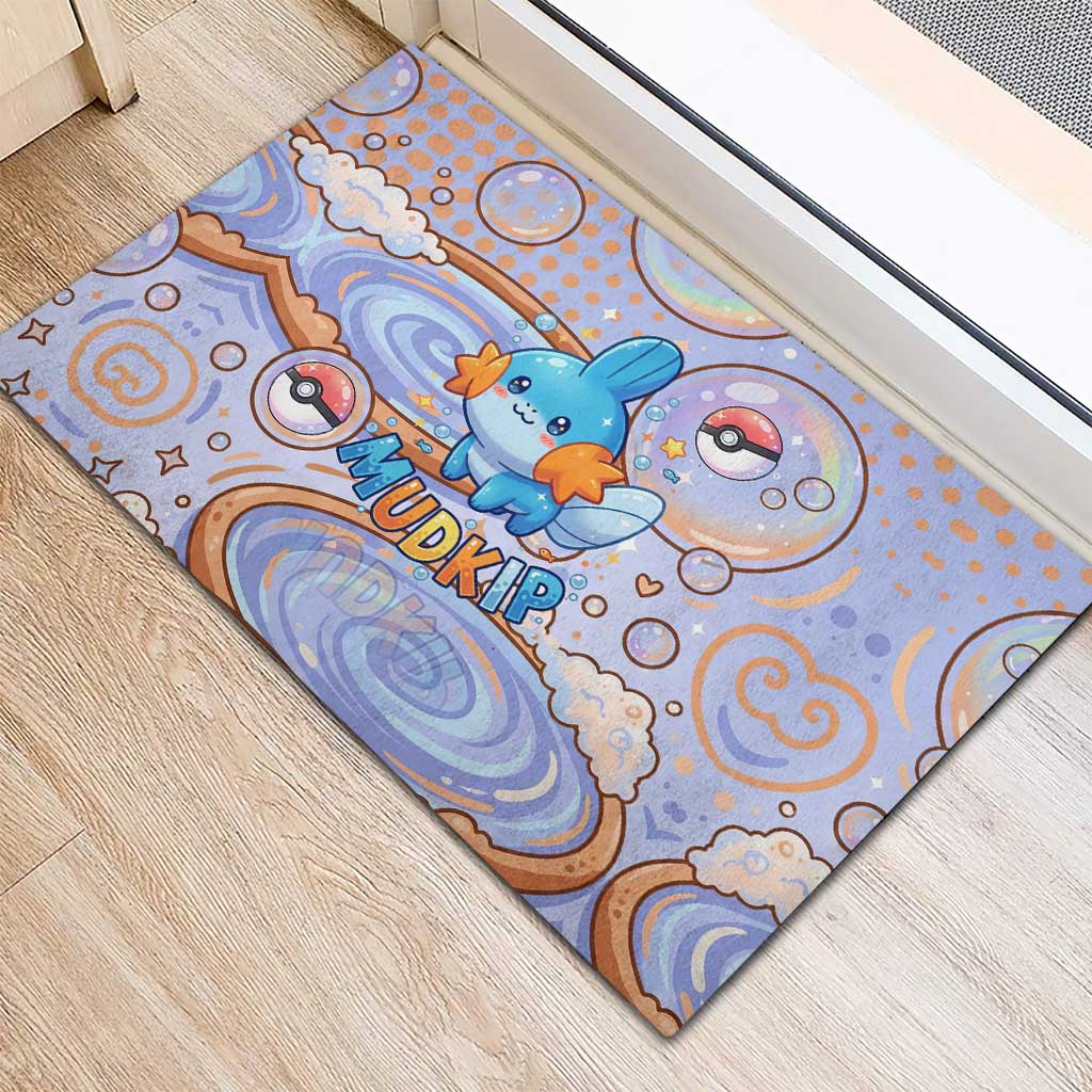 Mudkip Rubber Doormat Playful Pastel Water Bubble Art