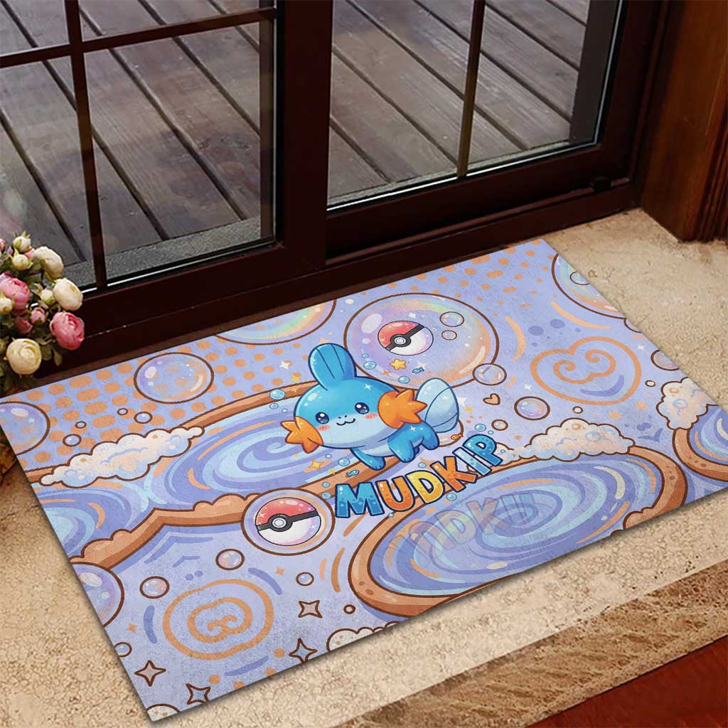 Mudkip Rubber Doormat Playful Pastel Water Bubble Art