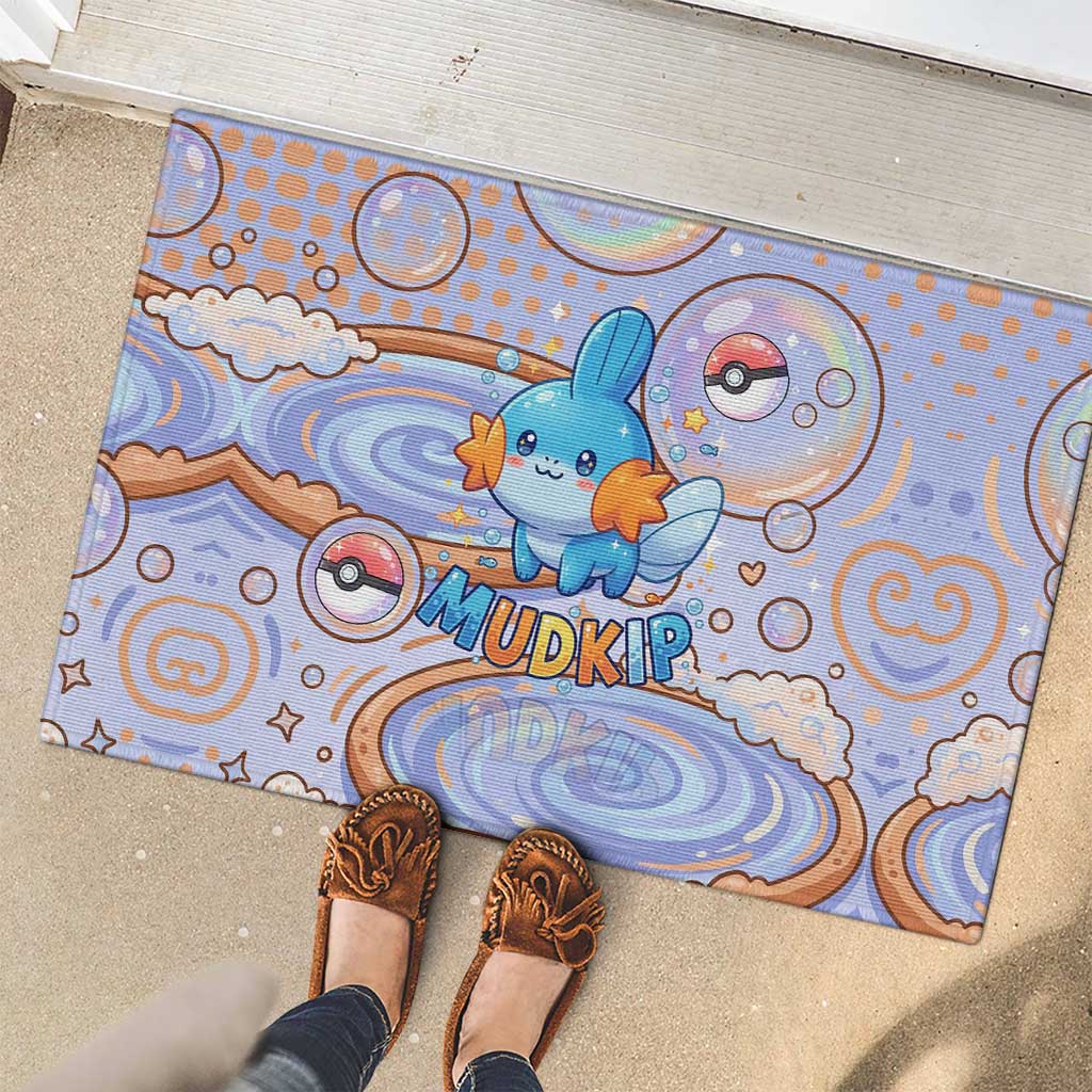 Mudkip Rubber Doormat Playful Pastel Water Bubble Art