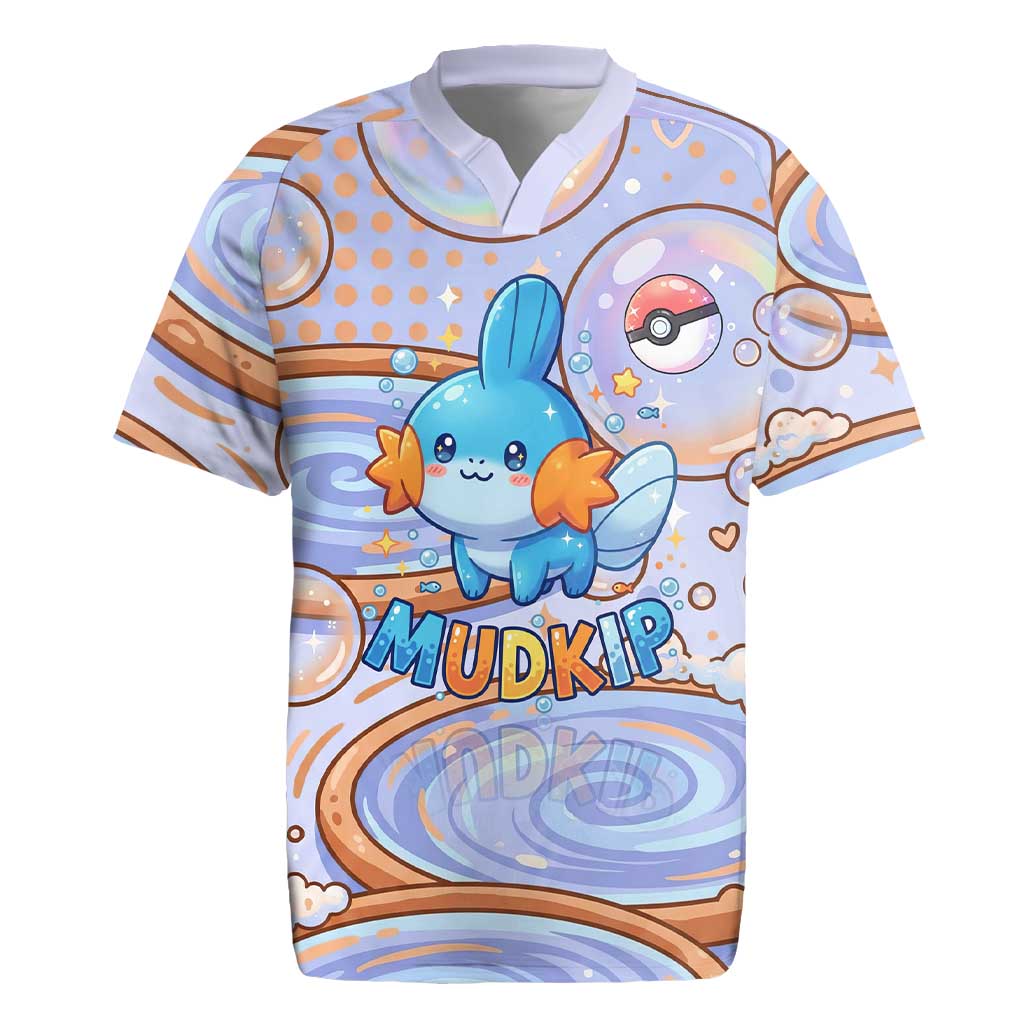 Mudkip Rugby Jersey Playful Pastel Water Bubble Art