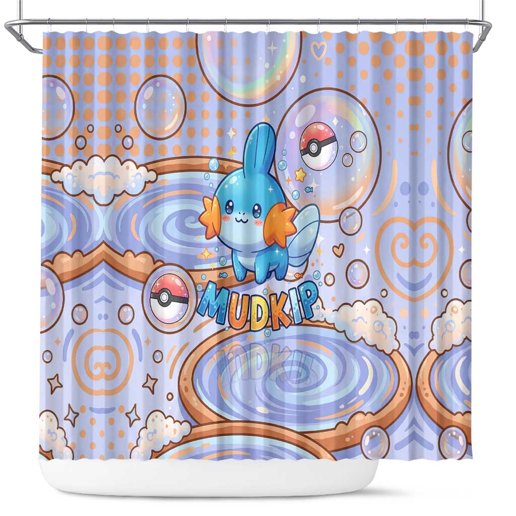 Mudkip Shower Curtain Playful Pastel Water Bubble Art