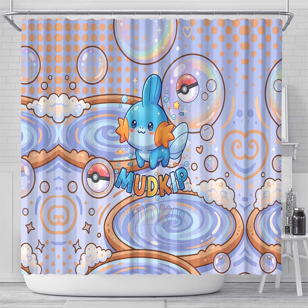 Mudkip Shower Curtain Playful Pastel Water Bubble Art