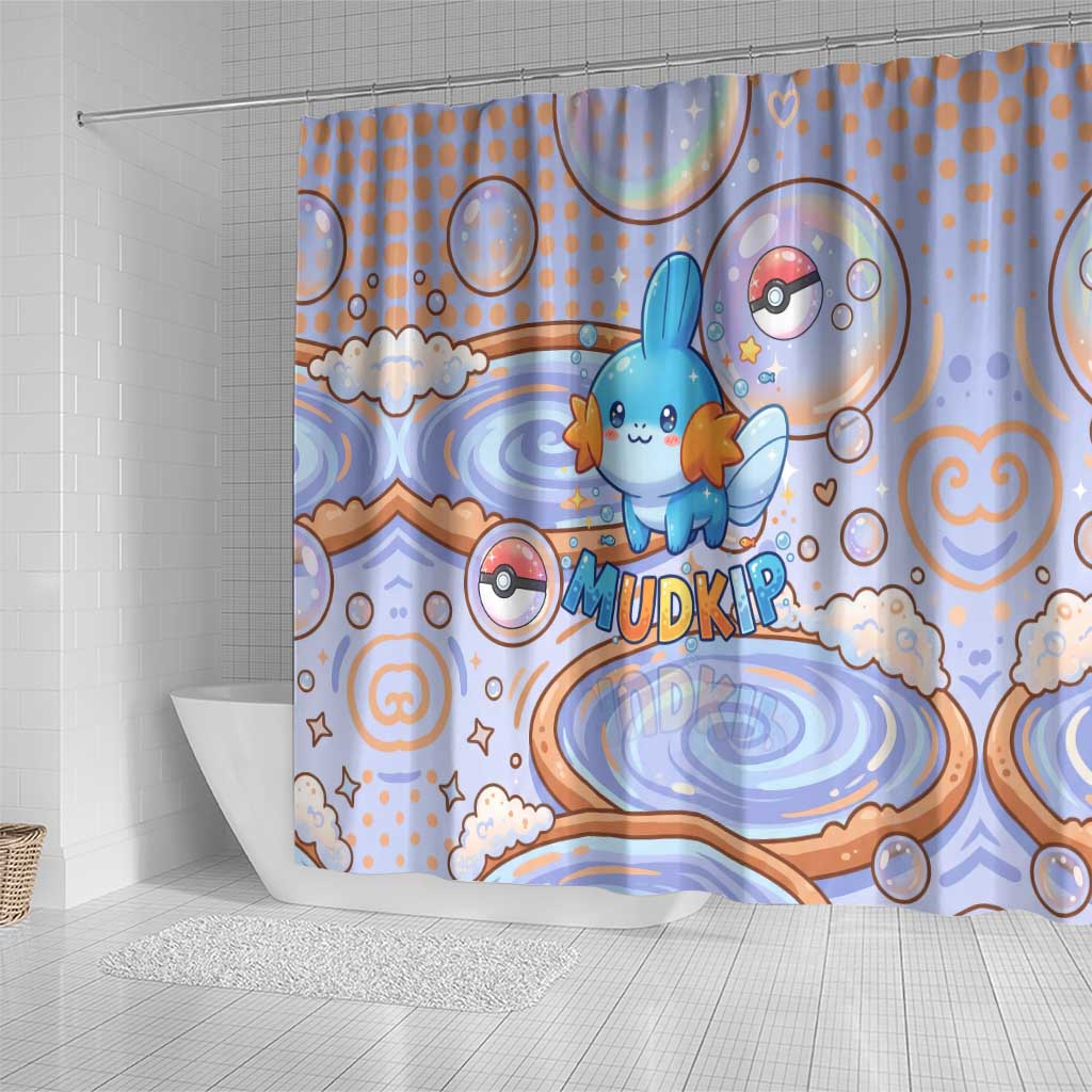 Mudkip Shower Curtain Playful Pastel Water Bubble Art
