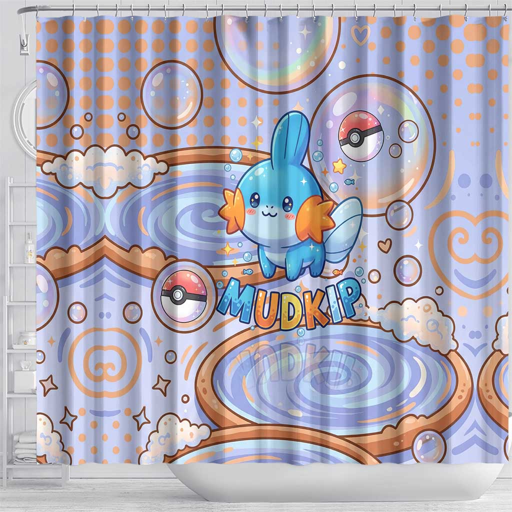 Mudkip Shower Curtain Playful Pastel Water Bubble Art