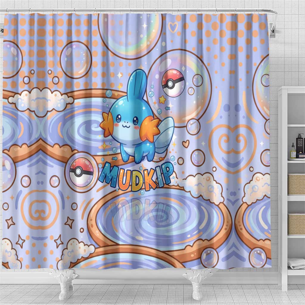 Mudkip Shower Curtain Playful Pastel Water Bubble Art