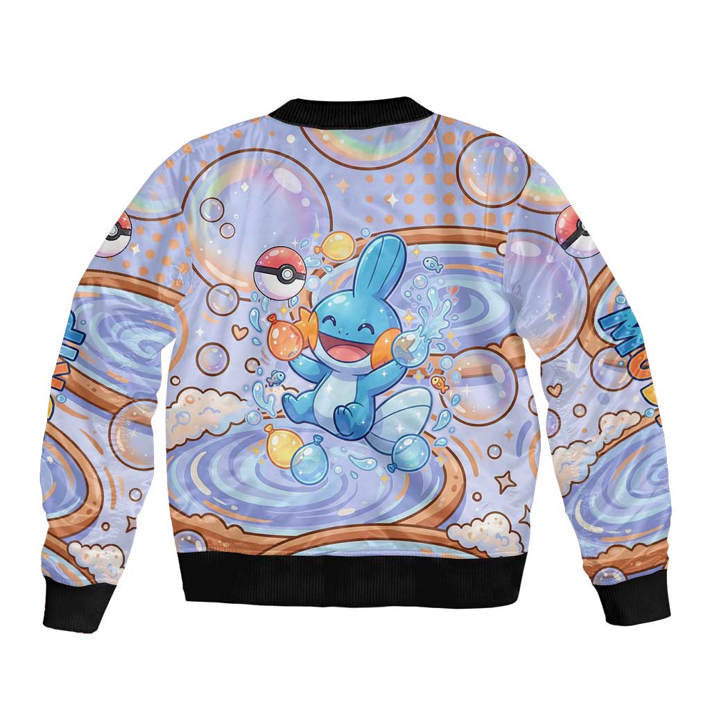 Mudkip Sleeve Zip Bomber Jacket Playful Pastel Water Bubble Art