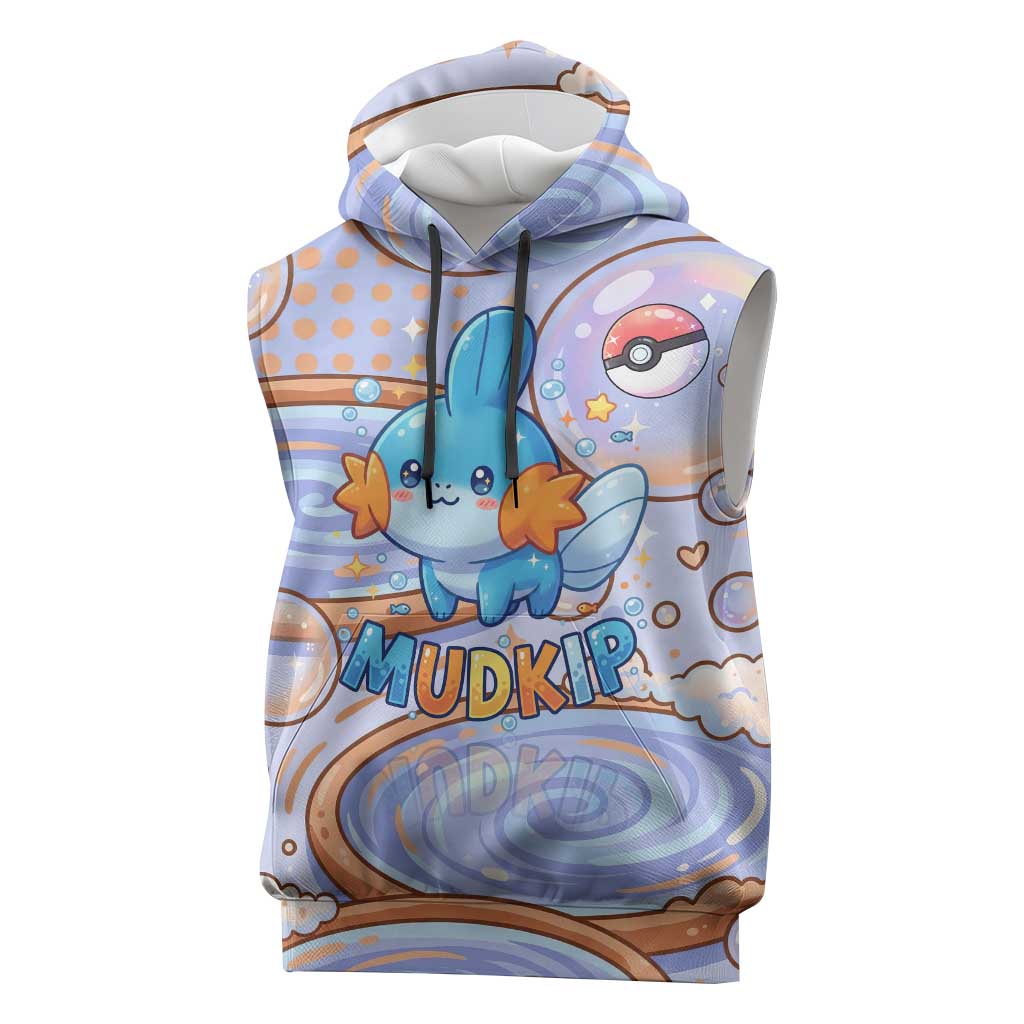 Mudkip Sleeveless Hoodie Playful Pastel Water Bubble Art
